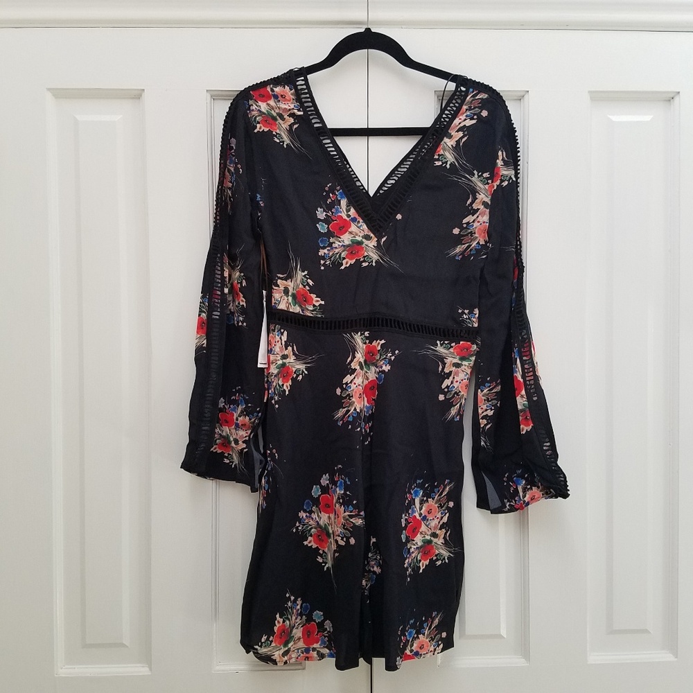 Crepe Viscose Long Sleeve Dress W/Lace Trims